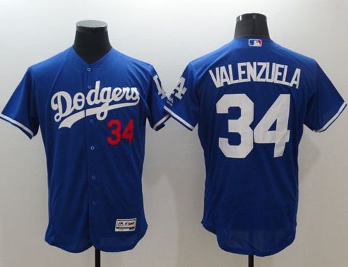 Dodgers #34 Fernando Valenzuela Blue Flexbase Authentic Collection Stitched MLB Jersey - Click Image to Close